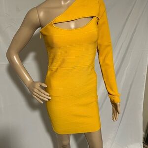 bebe One-Shoulder Mustard Dress